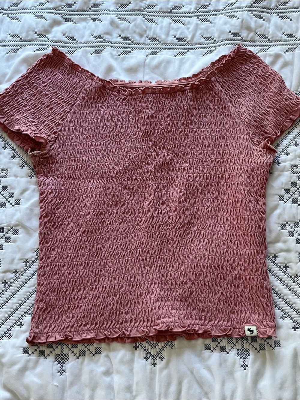 Abercrombie Kids Pink Smocked Short Sleeve Off Shoulder Top 15/16 Fits Adult XS